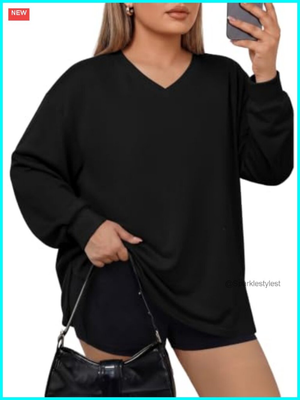 Plus Size Oversized Sweatshirt V Neck Long Sleeve Loose Fit Casual Fall Top